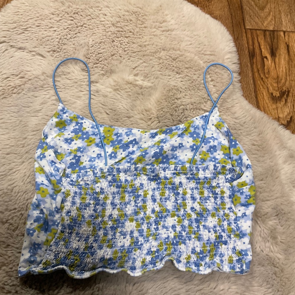 Kendall & Kylie  Tank Size Small Floral Blue Green Spaghetti Strap Womens Crop - Picture 3 of 5